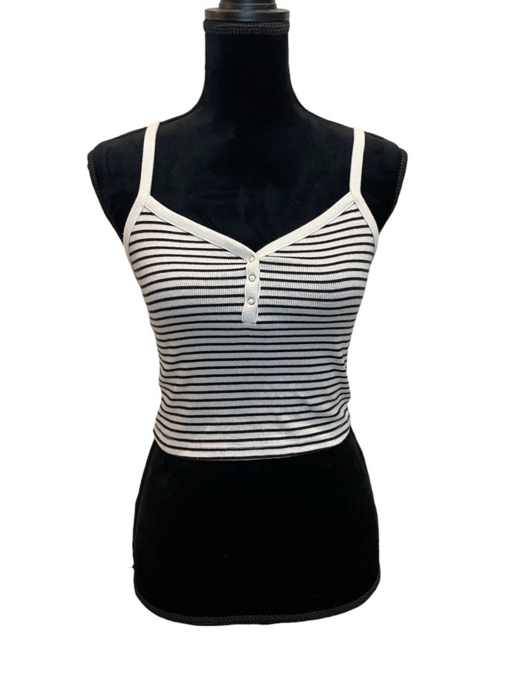 No Boundaries black and white striped henley cami crop top.